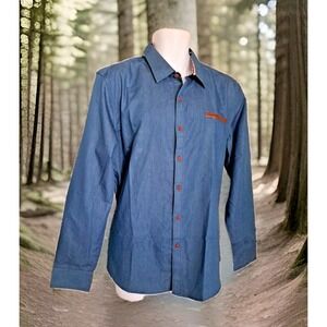 Coofandy Shirt L Blue Chambray Long Sleeve Flip Cuff Western Festival NWT